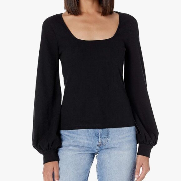 The Drop Lucyswhims Women's Ribbed Square Neck Balloon Long Sleeve Lucy Top NWT - Picture 3 of 13